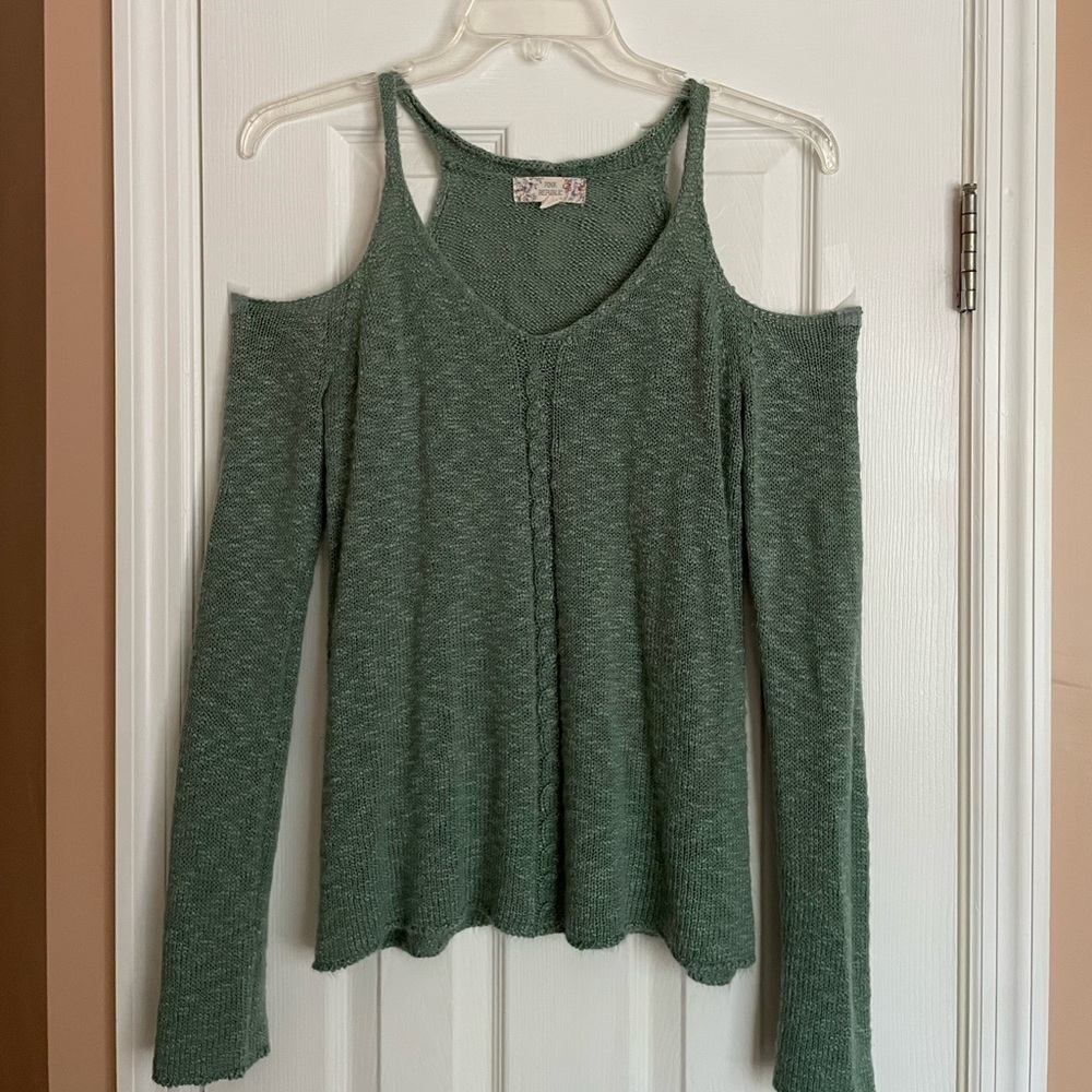 Pink Republic Off the Shoulder Green Sweater
